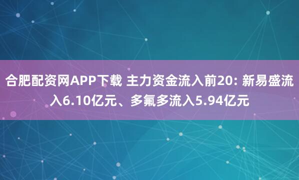 合肥配资网APP下载 主力资金流入前20: 新易盛流入6.10亿元、多氟多流入5.94亿元